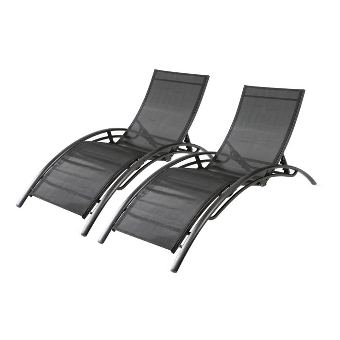 Duo de transats en aluminium Bahia - Noir/Noir