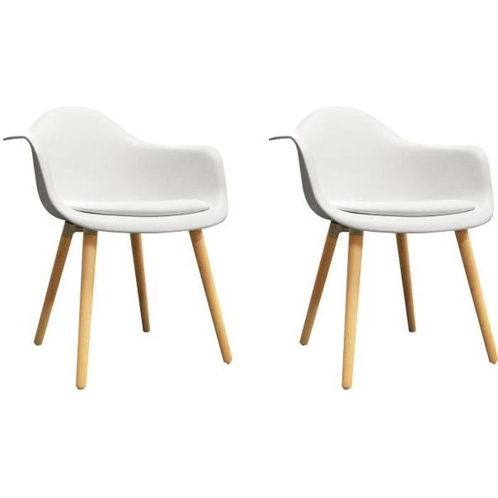 2 chaises BLANCHES accoudoir - fauteuils design vintage scandinave - pieds bois - HANS