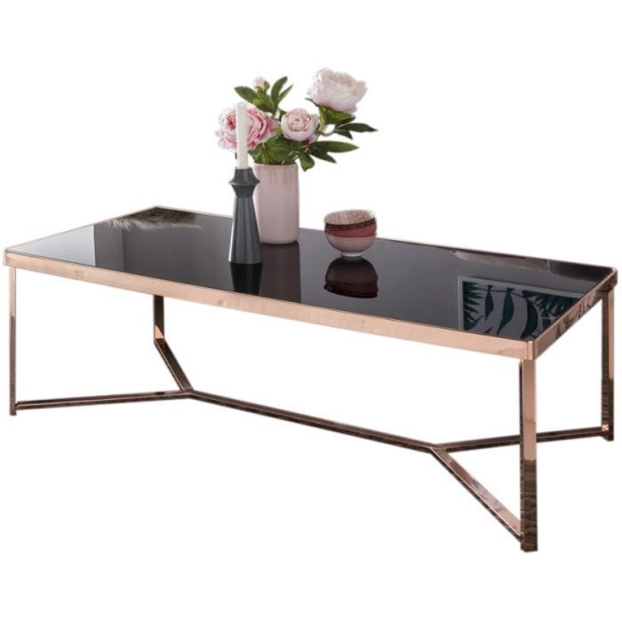Table basse en verre noir design en acier L. 120 x P. 60 x H. 60 cm cm collection Mullheim Noir, Or