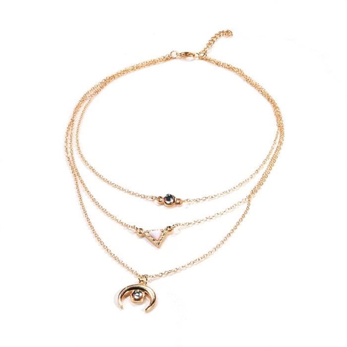 Mode tempérament Triangle lune chandail chaîne collier femmes or multicouche pendentif tour de cou créatif pie*ES37693