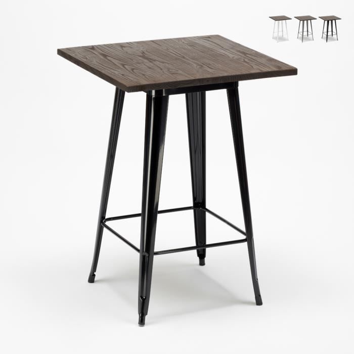 Table haute Tolix industriel 60x60 - métal acier et bois - WELDED - Noir