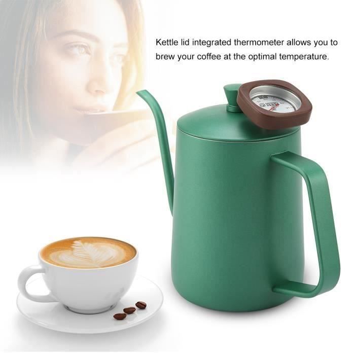 600 ml Théière thermomètre bec bouilloire à café en acier inoxydable( vert)-CER