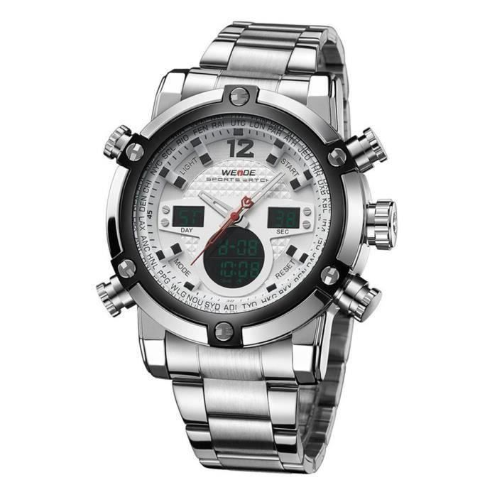 WEIDE WH-5205 Hommes Garçons Montre-Bracelet Sportif LED Numérique et à Quartz Affichage Deux Fuseaux Horaires avec Date - Semain...