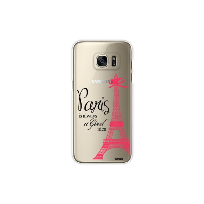 Coque Samsung Galaxy S7 Edge rigide transparente Paris is always a good idea Ecriture Tendance et Design Evetane