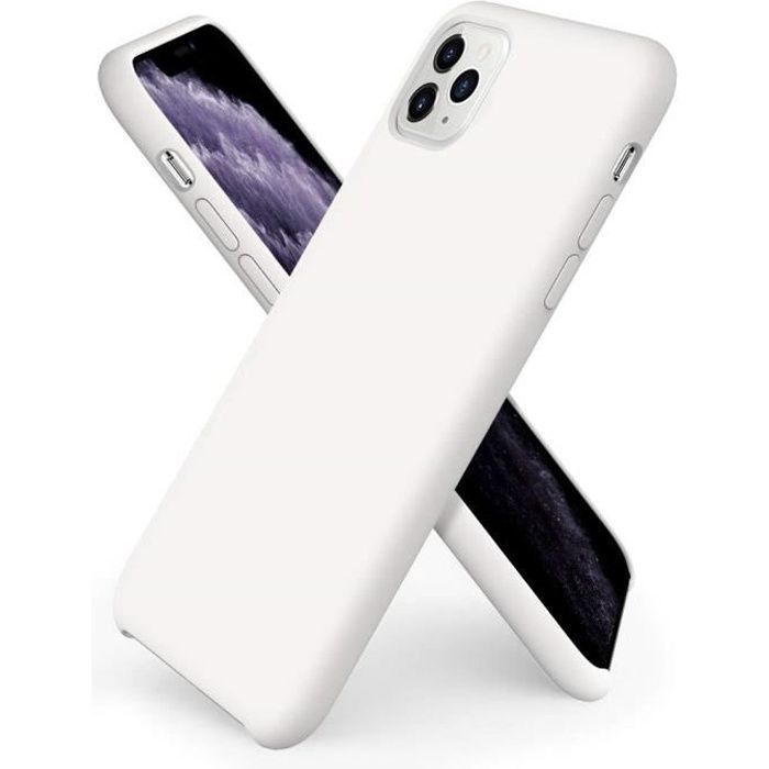 Coque iPhone 11 Silicone Gel-Blanc,Coque souple en silicone gel TPU blanc compatible avec la recharge sans fil., expédié de France