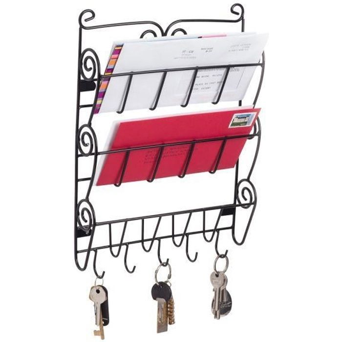 Range courrier mural style fer forgé - porte journal - porte clés