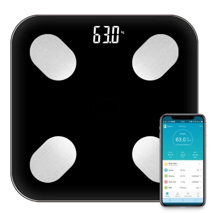 Échelle Intelligente de Graisse Corporelle, Pèse-Personne Intelligent LCD Numérique Électronique de 180 kg avec 18 Analyses de Donné