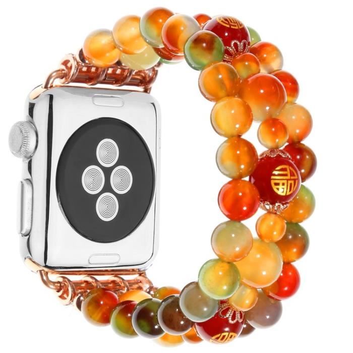 Bracelet Montre Pour Apple Watch Series 7 45Mm-Série 6-5-4-Se 44Mm Series 3-2-1 42Mm - Bon Caractère Fortune Agate