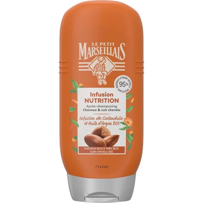 LE PETIT MARSEILLAIS Après-Shampooing Nutrition - Infusion Calendula et Argan Bio - Flacon de 200 ml