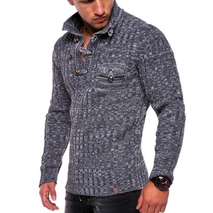 Pull hiver pour homme Pull 17406 gris mélangé