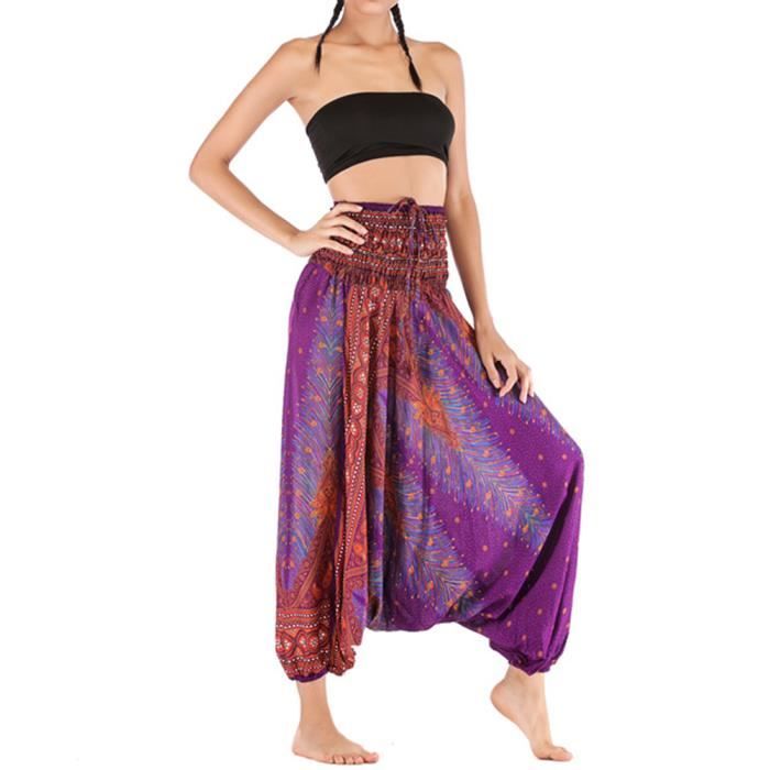 Sarouel Femme Bloomers Pantalon,Taille Élastique Dames Pantalons De Yoga Décontractés Lâche Bohème Violet Taille unique