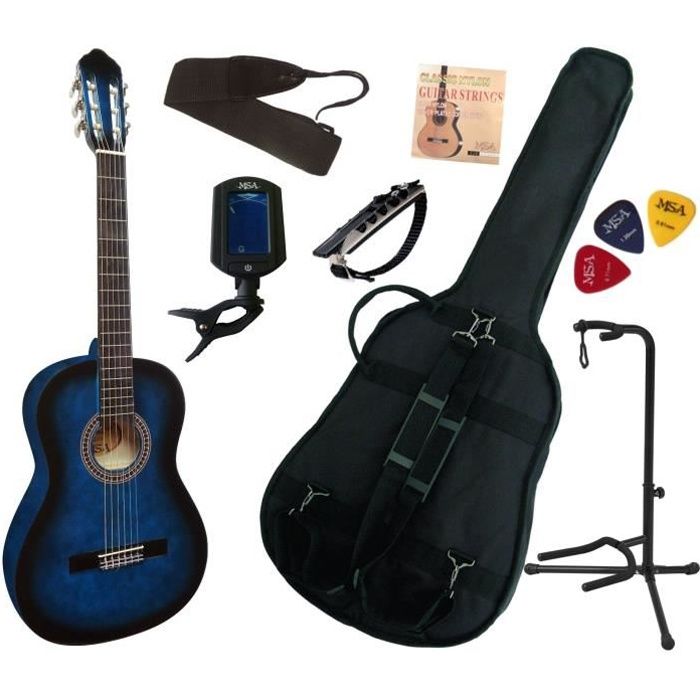 Pack Guitare Classique 4-4 (Adulte) Gaucher Avec 7 Accessoires (bleu)