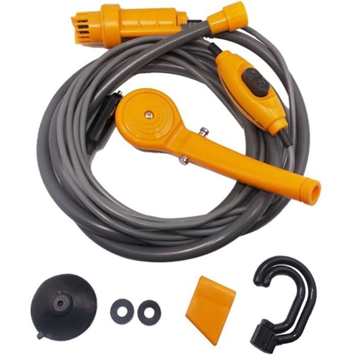 Douche Camping Portable Douches de Randonnée Voyage USB 1.8m Tuyau,pour Camping, Randonnée, Voyages, Jardin sans batterie - Jaune