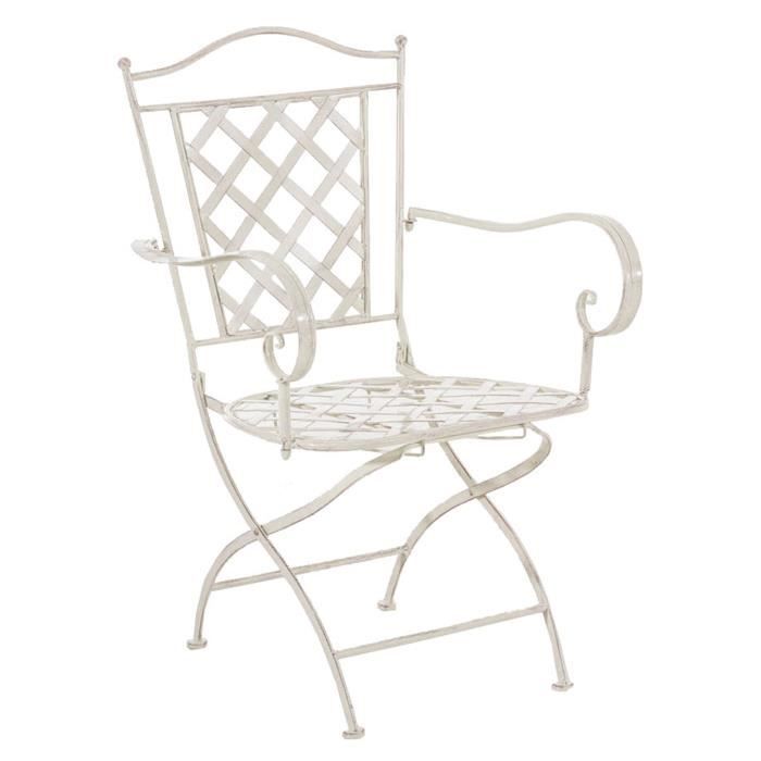 Chaise en fer coloris crème antique - 93 x 56 x 51 cm