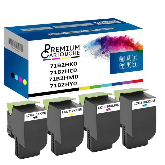 Toner 71B2HK071B2HC071B2HM071B2HY0 Noir + Cyan + Magenta + Jaune Compatible pour Lexmark CS417dn CS517de CX417de CX517de Lexmar