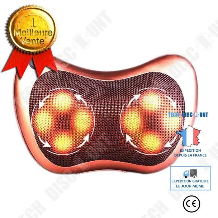 TD® Coussin massage chauffant/Masseur bien être shiatsu 8 rouleaux /Pétrissage dos cou corps /Relaxation appareil de massage