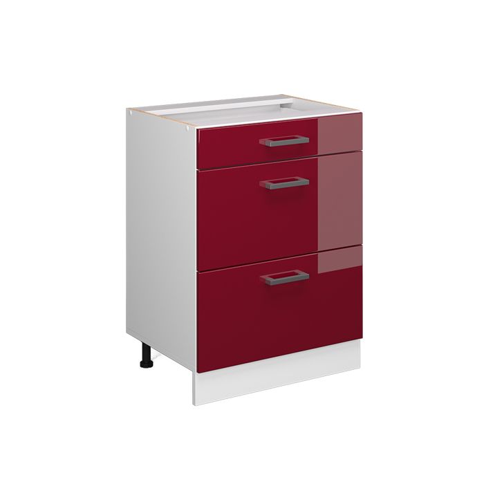 Meuble cuisine R-Line 60cm avec tiroirs sans PT Rouge brillant/Blanc Vicco 37720