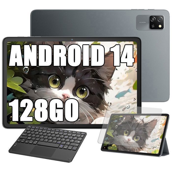 Blackview Tab 60 WiFi Tablette 10.1 HD+ IPS Android 14 WiFi 6Bluetooth 5.312Go+128Go/SD 1 To WPS Mode PC Gris Avec Clavier K1