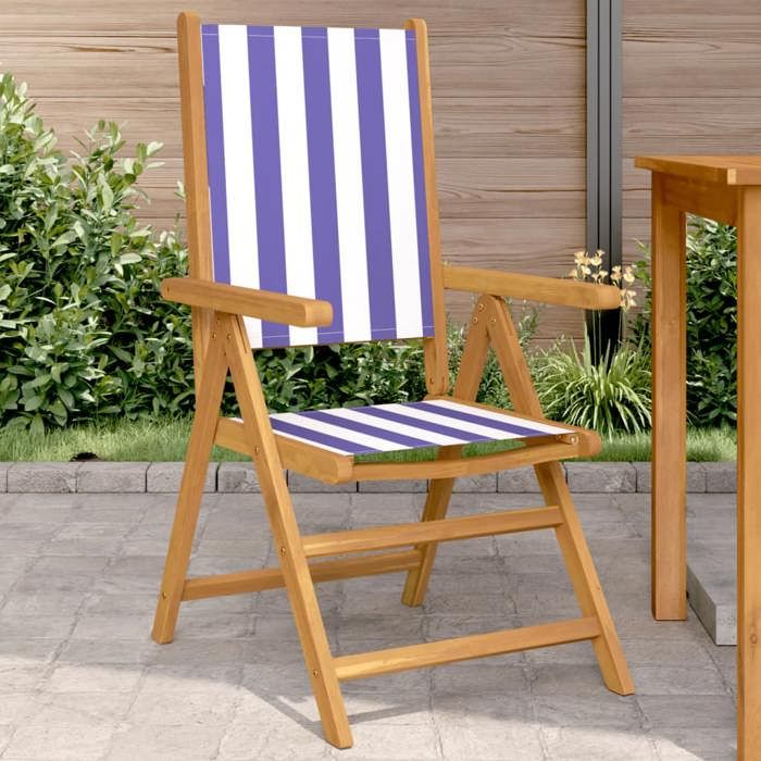 vidaXL Chaises de jardin lot de 2 bleu/blanc bois acacia massif tissu siège de jardin assise extérieure chaise pliable 367662