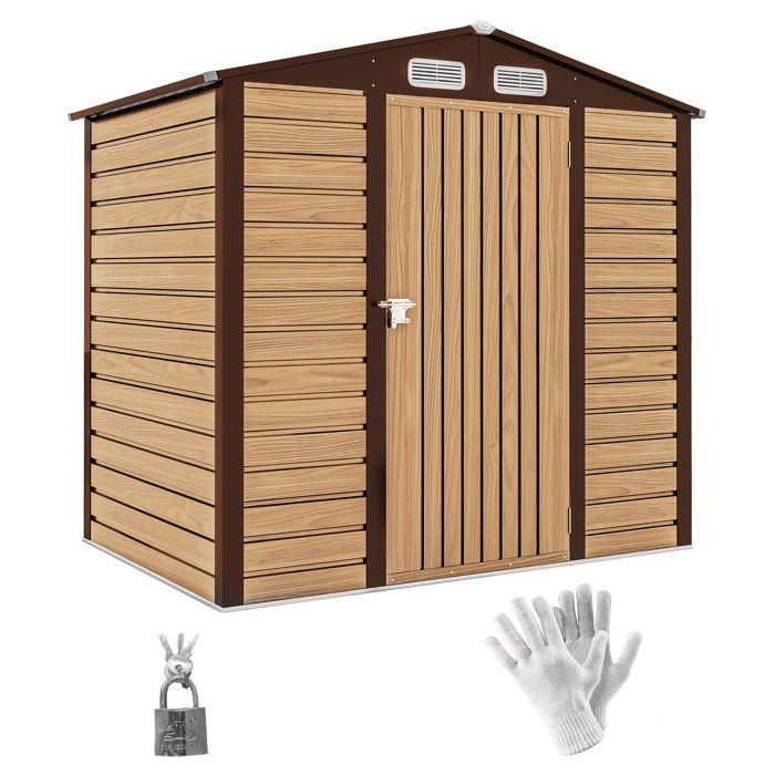 Abri de Jardin 227 m² - Outsunny - 190 x 131 x 188 cm - gants inclus porte verrouillable ventilations - acier galvanisé - chêne