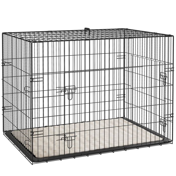 Cage pour chien - PawHut - pliable - avec poignée - plateau amovible - coussin fourni - 90 x 57 5 x 62 cm - noir