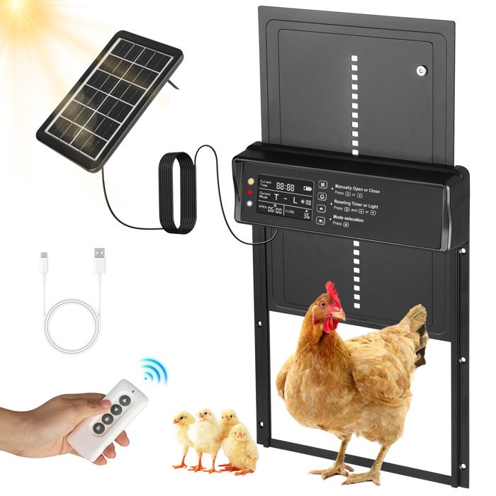 Comparer les prix de Porte Automatique Poulailler Solaire Écran LED Programmable Télécommande Minuterie Fonction Antipincement Ouvre Porte Vertical