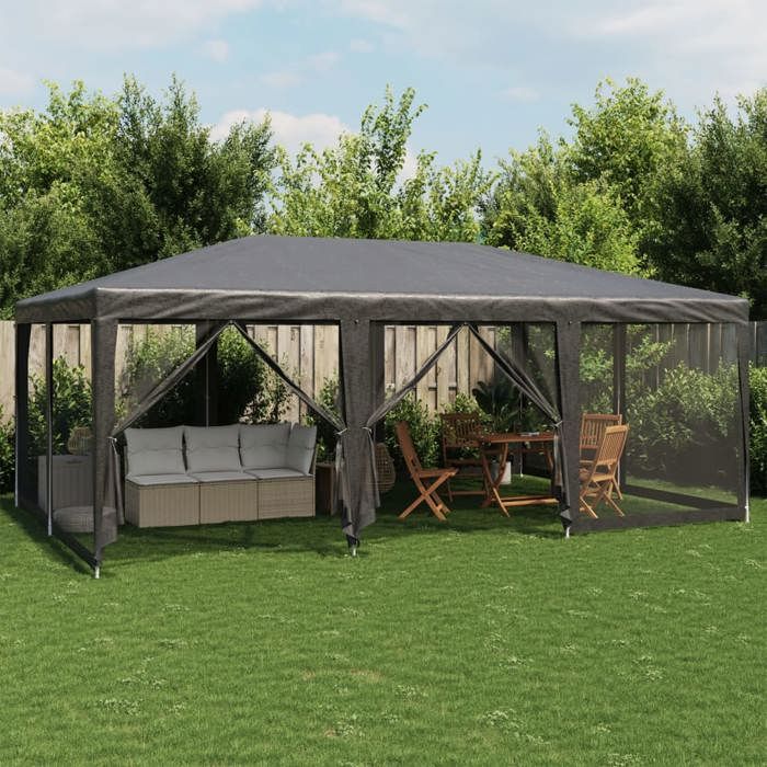 CLARENCE® Tente de fête - Tonnelle Pliante - avec 10 parois latérales maille anthracite 6x4 m LL661