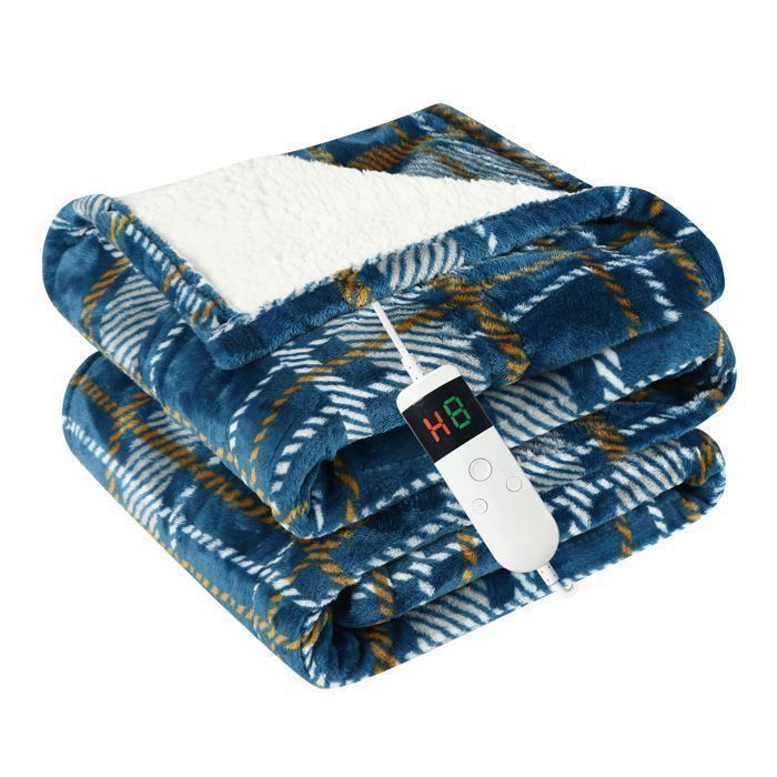 Couverture chauffante électrique 130x185cm en flanelle et velours avec 10 niveaux de réglage de température
