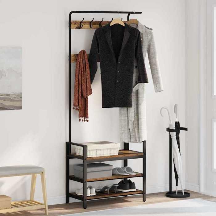 Moderne Porte-manteau - Vestiaire Meuble dentrée Bois ancien 75 x 34 x 184 cm Bois dingénierie@FR(83469）