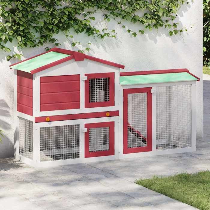 Meilleurs prix pour Automne/hiverClapier large dextérieur Rouge et blanc 145x45x84cm Bois - HAuteur:84cm - Grande Taille &FR_430478