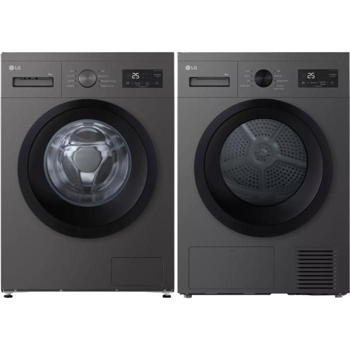 PACK LG Lave-linge hublot 9kg 1400trs/min + Sèche-linge Pompe à chaleur 8kg - Lg
