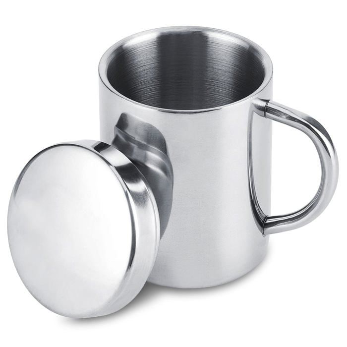 Mug Inoxydable - 1 pièce 300ml double paroi couvercle - Convient pour camping randonnée Étiquette