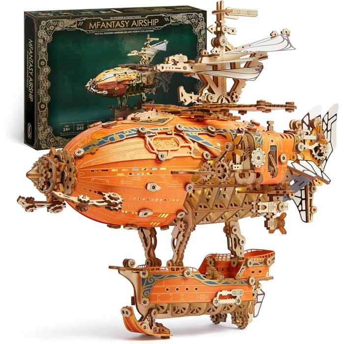 Maquette en Bois LED Puzzle 3D Steampunk Dirigeable - Fun et Créatif