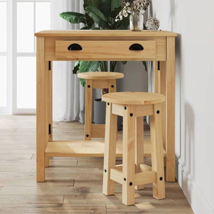 SALE 2026 Ensemble de salle à manger a un design sobre et élégant Brun - Tabourets de bar lot de 2 bois massif de pin PRO65831733