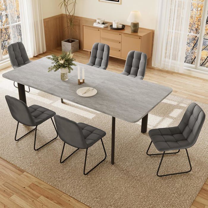 Ensemble table à manger avec chaises pour le salon (table grise + 6 chaises gris clair avec pieds en U)