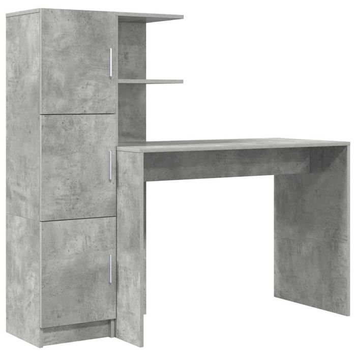 Bureau avec rangement - vidaXL - Gris béton - 102x50x124 cm - Bois dingénierie - 6 étagères - 2 portes