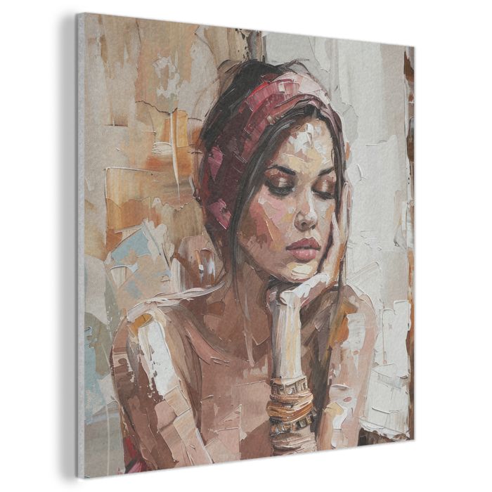 Peinture acoustique Femme - Peinture - Portrait - Moderne - 90x90cm - Rose poudré - MuchoWow