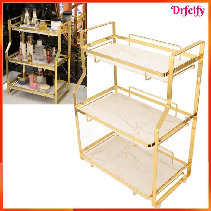 Étagère de rangement salle de bain - AKOZON - Niveau 2 - Fer - Doré - Grande capacité