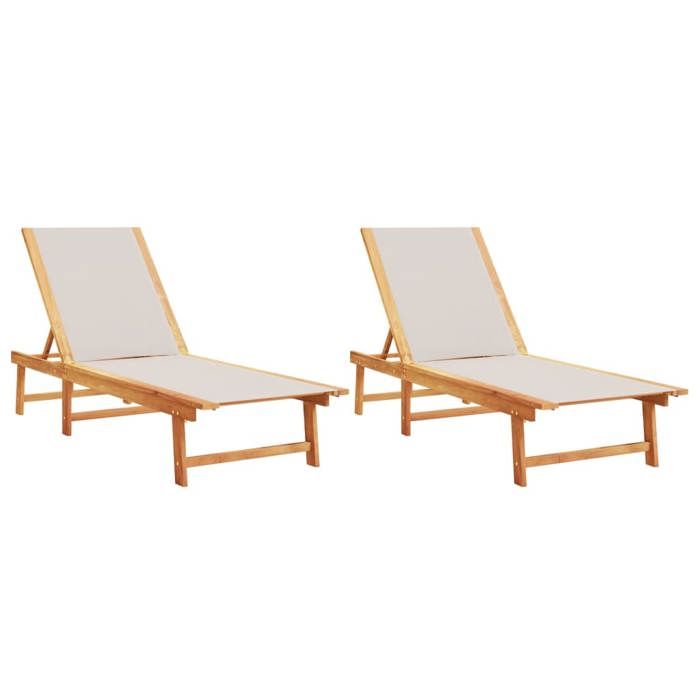 STAR SALE® Chaises longues (2 pcs) - Sièges de jardin - gris bois acacia solide et textilène 200/170x66x33.5/98 cm T1634