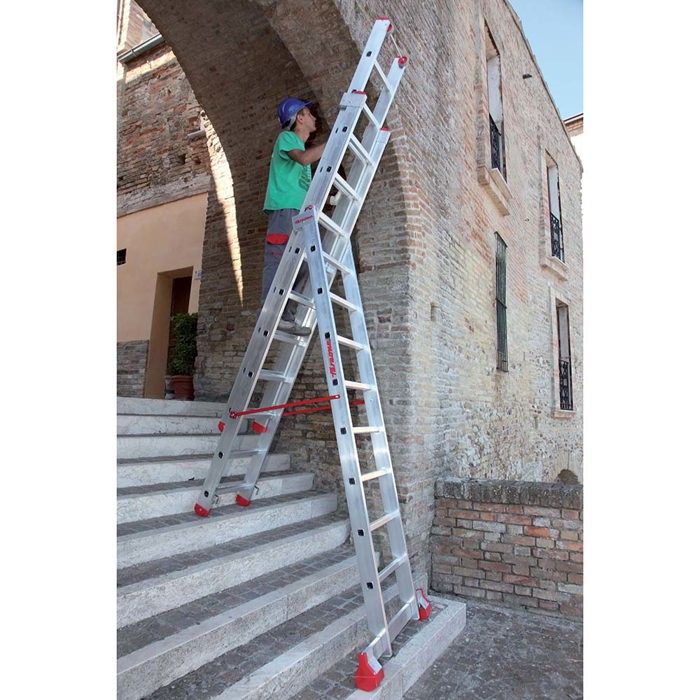 Échelle polyvalente 3x12 échelons - Faraone - Adaptation aux escaliers - Guides en aluminium - Rouleaux de guidage