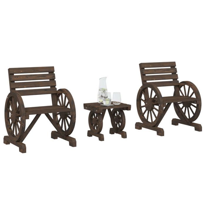NEW 2026 Salon de jardin lot de 3 Meuble pour 2 personnes bois de sapin massif 58x58x78.5 cm S1787