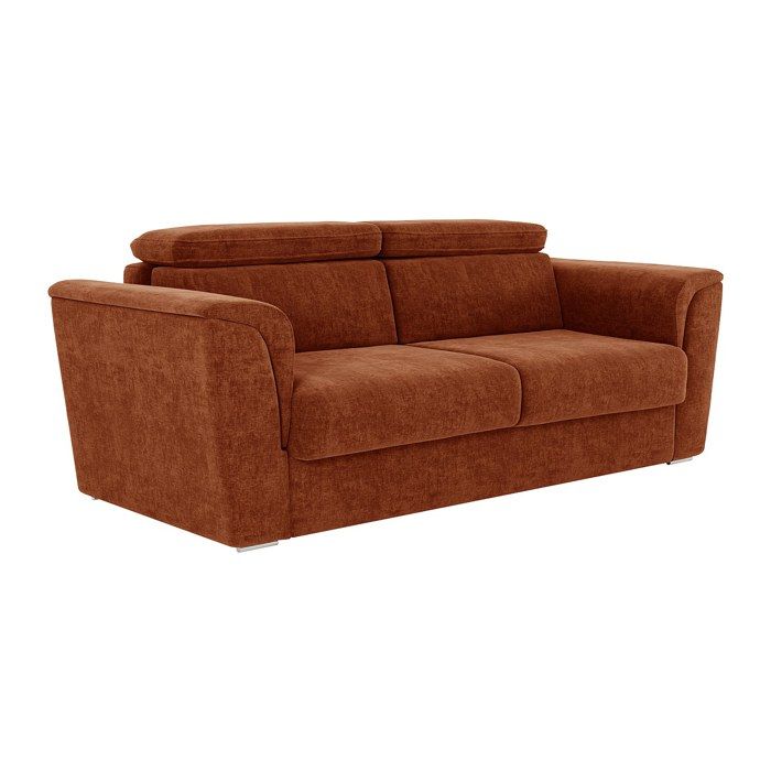 Canapé 4 places convertible express en tissu texturé terracotta - Couchage à lattes larges 160 cm - Matelas 14 cm - RIZORA