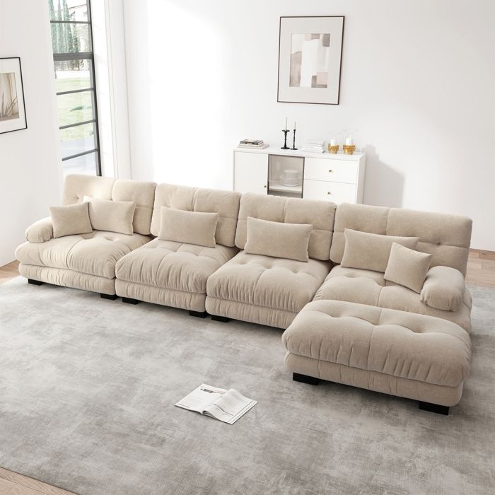 Canapé dangle modulaireensemble de canapé en forme L pour saloncanapés Cloud confortables 4 places avec pouf mobilemarron clair