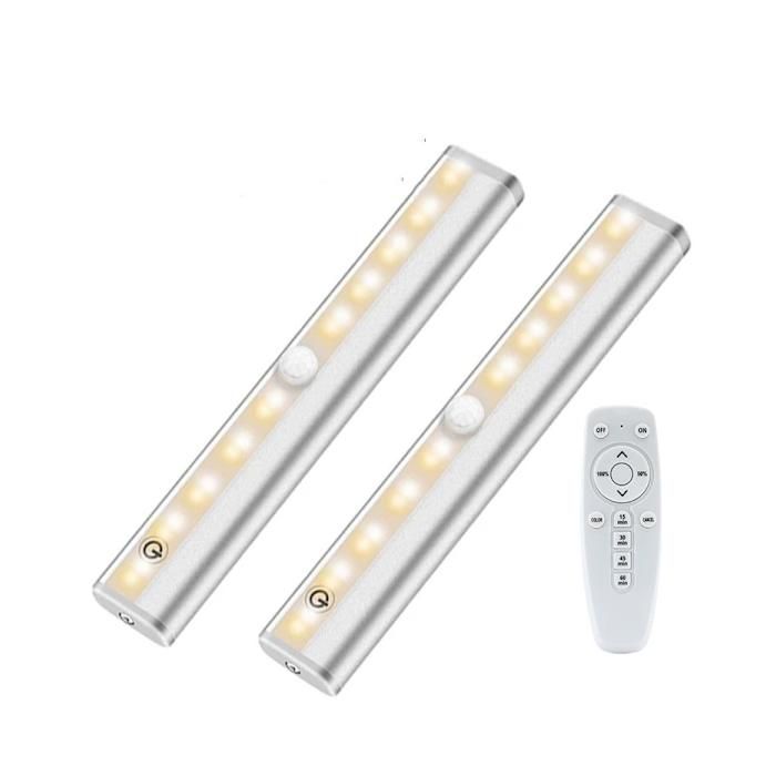 Barres LED sous meuble avec télécommande lot de 2 intensité réglable fixation magnétique argenté