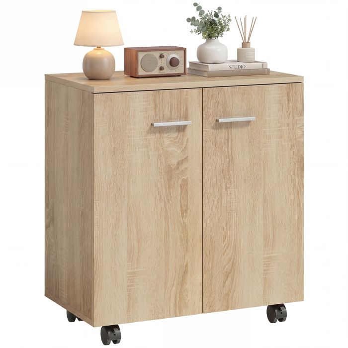 Buffet de rangement - MINIMAL - 60x35x65 cm - 2 portes - 2 étagères - Mobile sur 4 roues (2 freins) Buffet de rangement - MINIMAL - 60x35x65 cm - 2 portes - 2 étagères - Mobile sur 4 roues (2 freins)