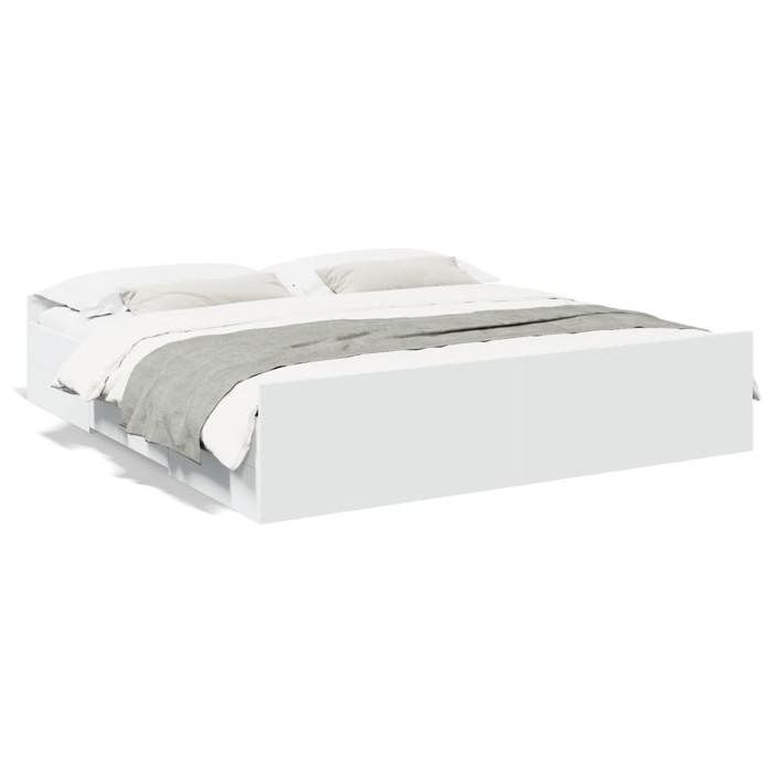 Cadre de Lit avec Tiroirs sans matelas 2 places Blanc 200x200 cm en bois avec lattes en contreplaqué et rangement intégré 826347