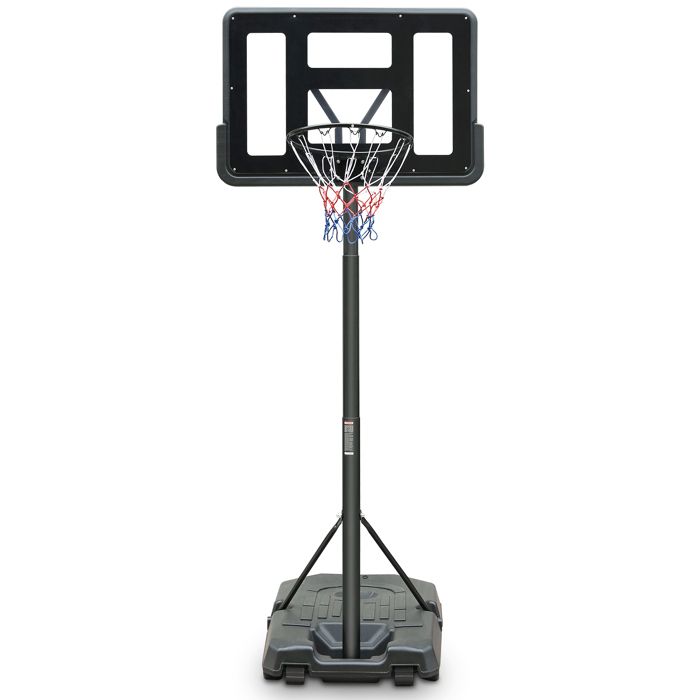 Panier de basket extérieur 198-305cm - hauteur 3 réglages panneau PVC structure triangulaire roulettes eau/sable 80/100kg