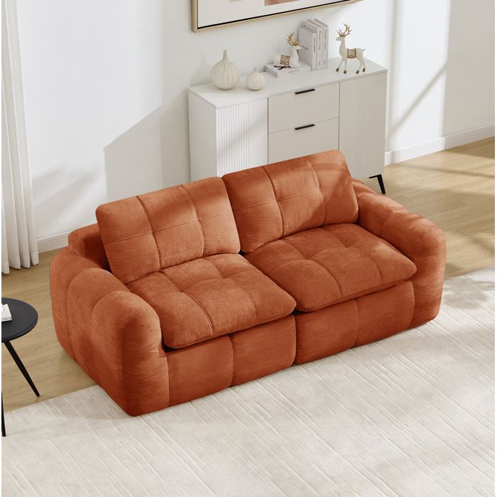Canapé Modulable 2 Places En Chenille Orange Canapé Capitonné Moderne FloraGrace Pour Salon Ou Chambre Sans Montage 194x97x68cm