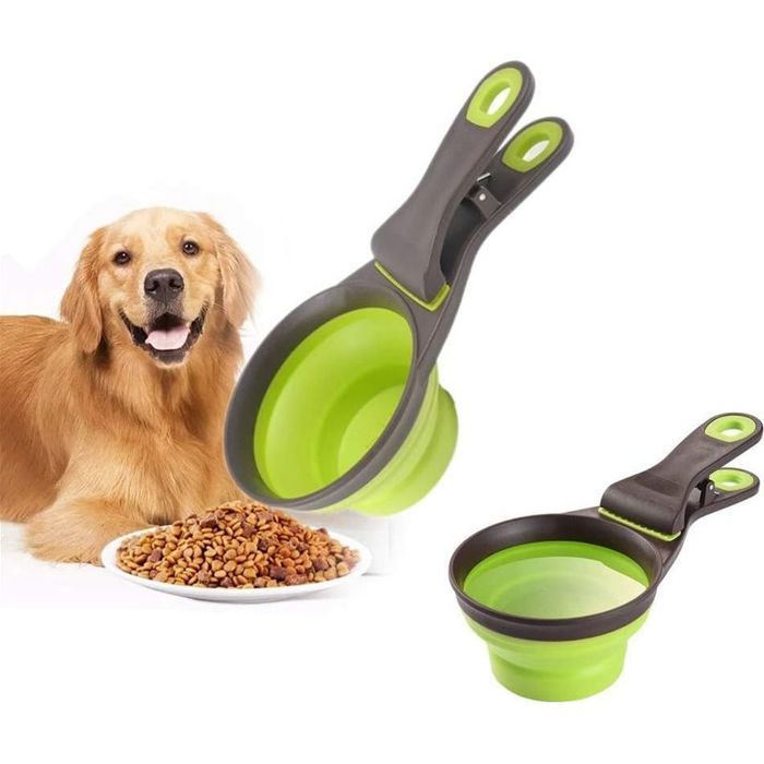 Pelle doseuse silicone 3 en 1 + clip sac – pour chien/chat nourriture/eau/collations pliable & voyage