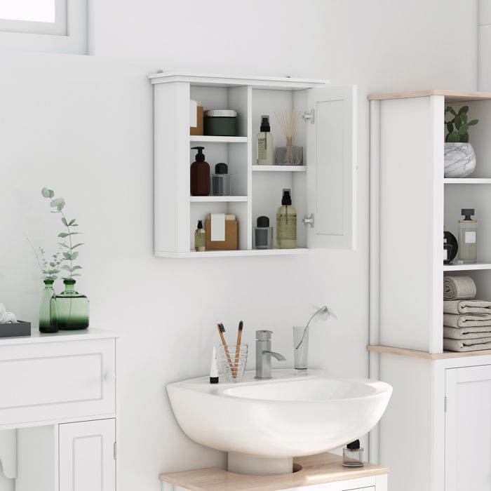 Meuble haut de salle de bain 1 porte et 3 niches 53 x 14 5 x 50 5 cm blanc style classique